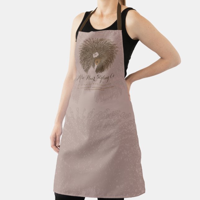 Pink Brown Studio Curl Afro Hair Stylist Apron (Insitu)