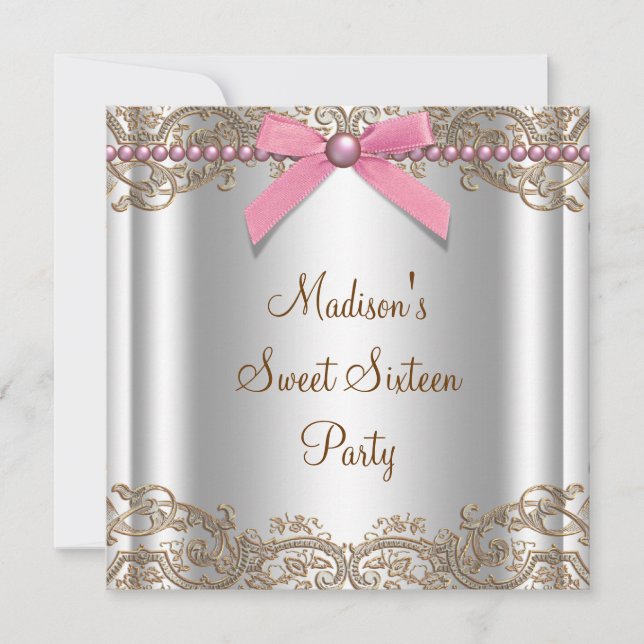 Pink Brown Sweet 16 Birthday Party Invitation (Front)