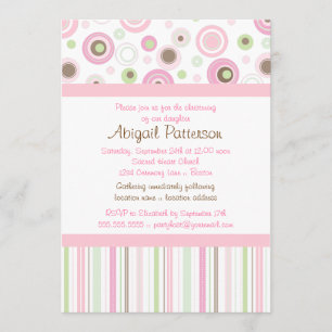 Pink Brown Sweet Girl Polka Dot Christening Invitation