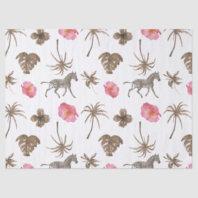 Pink Brown Tropical Zebra Floral Palm Trees Tissue Paper (Front)