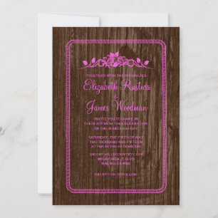 Pink & Brown Vintage Barn Wood Wedding Invitations