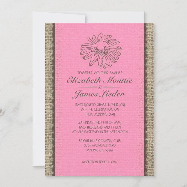 Pink & Brown Vintage Lace Wedding Invitations (Front)