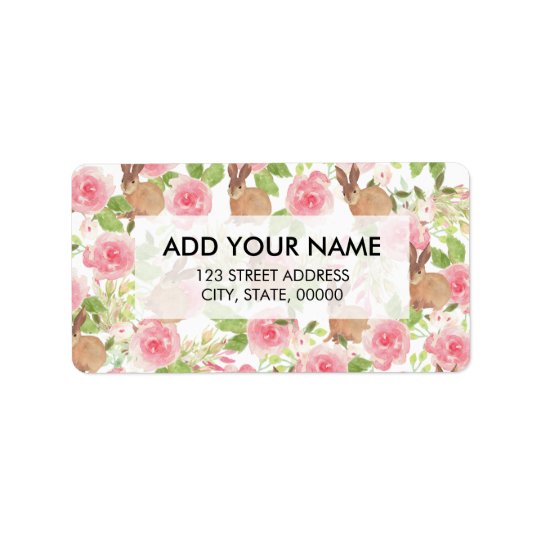 Pink brown watercolor roses floral cute bunny