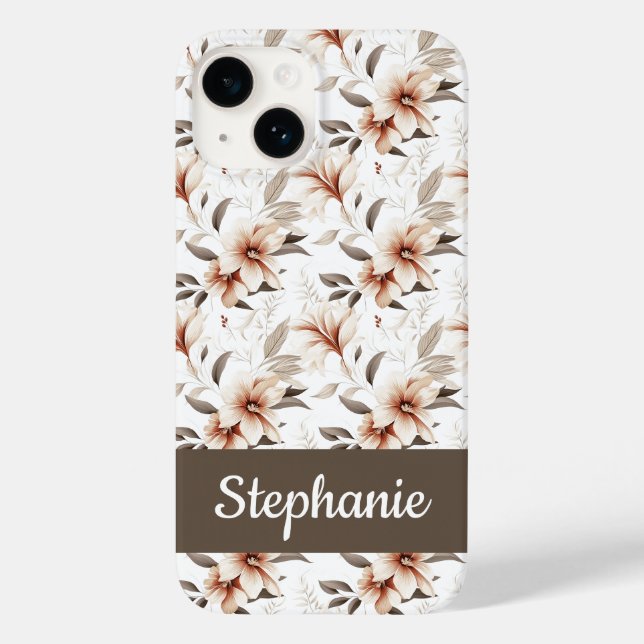 Pink Brown Watercolor Wildflower Name Case-Mate iPhone Case (Back)