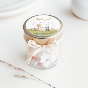 Pink Brown Watercolor Woodland Animals Classic Round Sticker