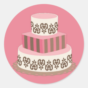 Pink/Brown Wedding Cake Favour Stickers