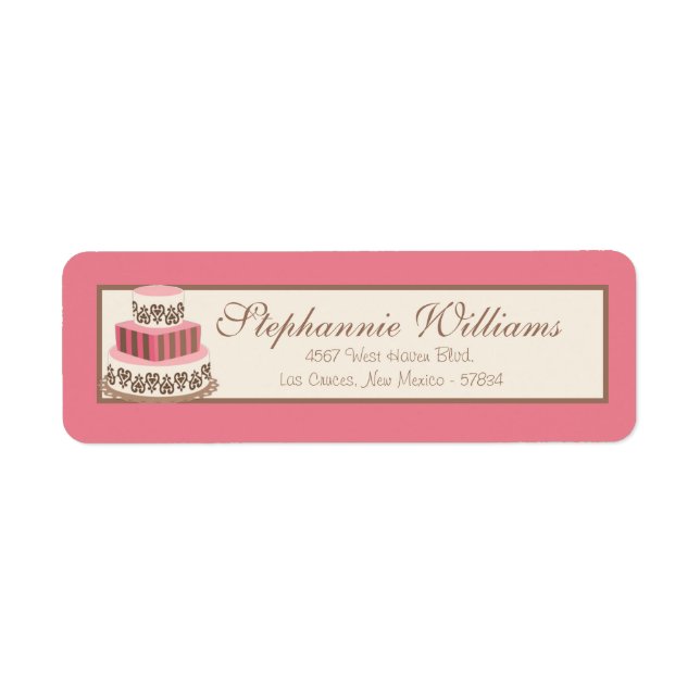 Pink/Brown Wedding Cake Return Address Label (Front)