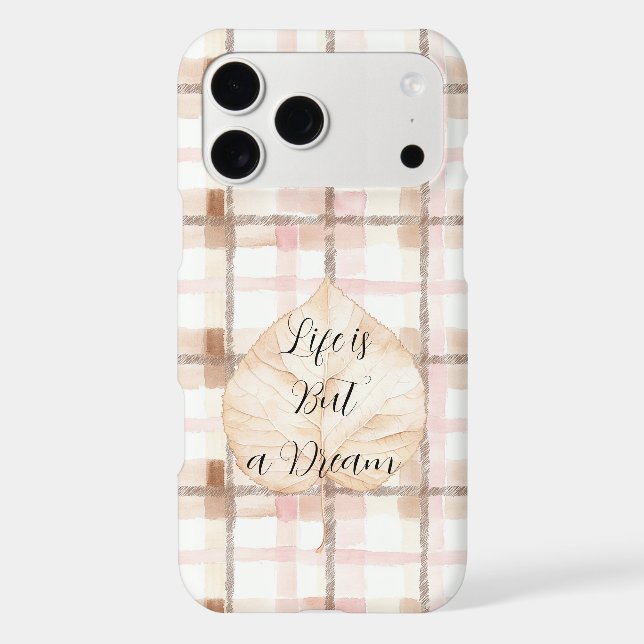 Pink Brown White Plaid Stripes Leaf (Back)