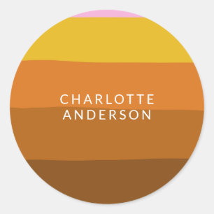 Pink Brown Wide Abstract Stripes Personalized Classic Round Sticker