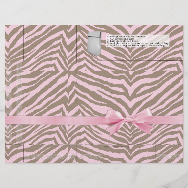 Pink/Brown Zebra w/Ribbon Bow, Favour Bag Pages (Front)