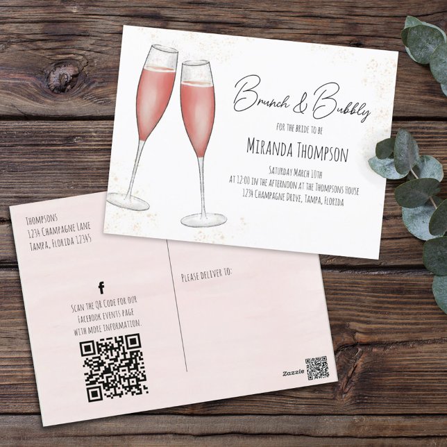 Pink Brunch Bridal Shower QR Code Social Media Postcard (Creator Uploaded)