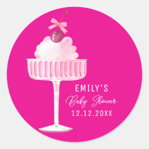 Pink Brunch Bubbly Cherry Champagne Baby Shower Classic Round Sticker