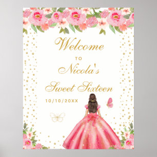 Pink Brunette Hair Girl Sweet Sixteen Welcome Poster