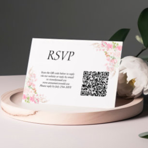 Pink Brush QR Code Wedding RSVP Card