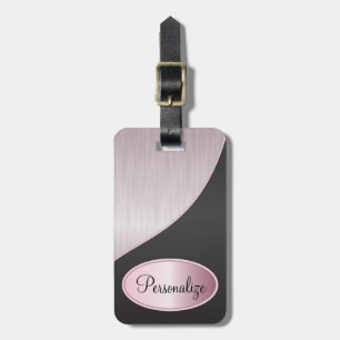 Pink Brush Steel and Black Print Luggage Tag