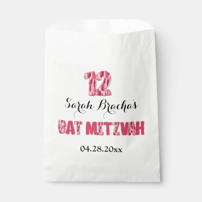 Pink Brush Stroke Bat Mitzva Favours Favour Bag (Front)