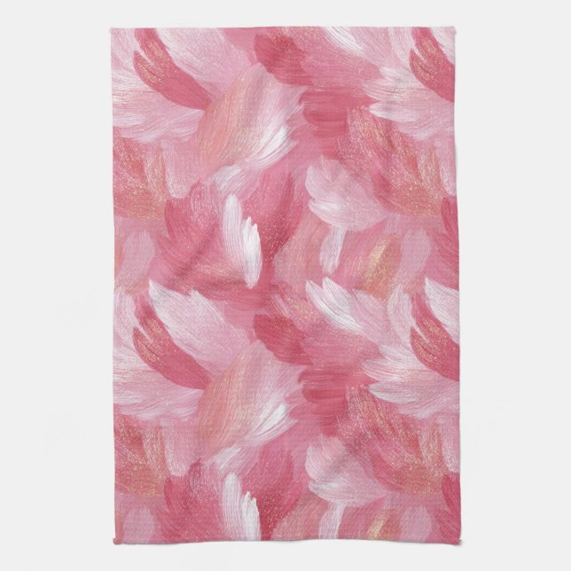 Pink Brush Stroke Glitter Abstract Pattern Kitchen Towel (Vertical)