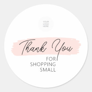 Pink Brush Stroke Thank You For Shopping Small  Classic Round Sticker