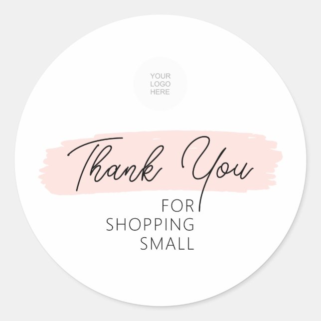 Pink Brush Stroke Thank You For Shopping Small  Classic Round Sticker (Front)
