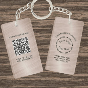 Pink Brushed Metal Business Logo & QR Code Acrylic Keychain