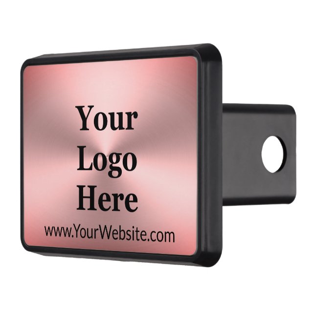 Pink Brushed Metal Look Company Logo & Website Trailer Hitch Cover (Left)