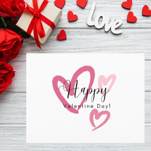Pink Brushstroke Hearts Valentine's Day Postcard