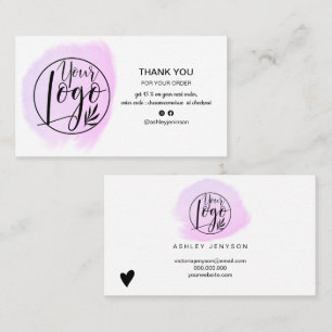 Pink brushstroke minimalist logo order thank you business card