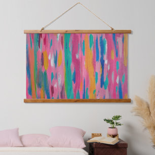 Pink Brushstrokes Abstract Print Hanging Tapestry