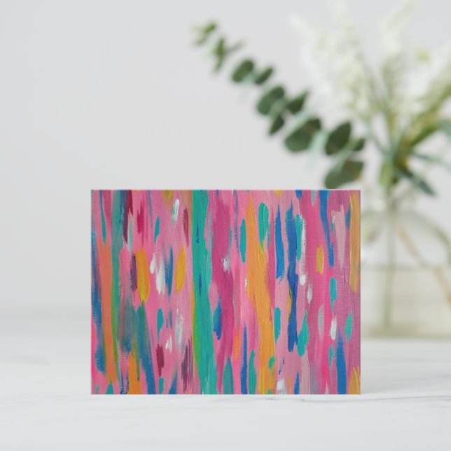 Pink Brushstrokes Abstract Print Postcard (Standing Front)