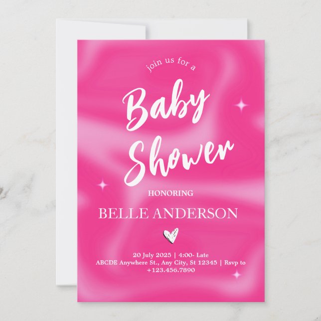 Pink Brushstrokes y2k retro Baby Shower Invitation (Front)