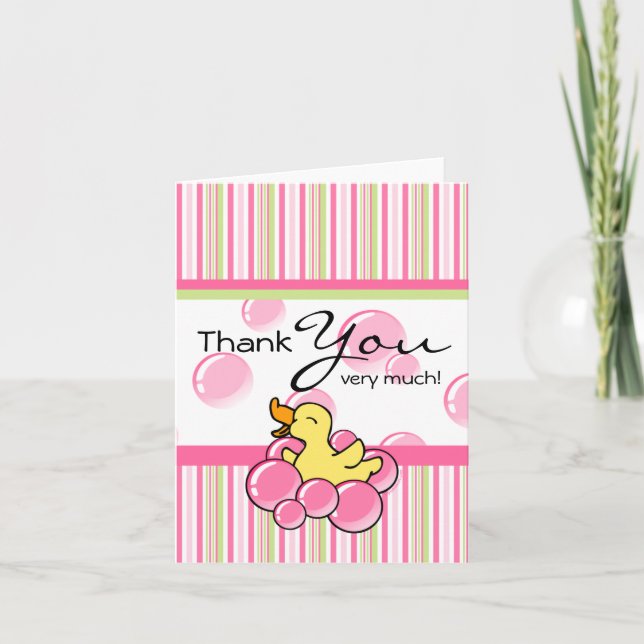 Pink Bubble Ducky Thank You Notes (Front)