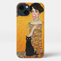 Pink Bubble Gum Lady with Black Cat Gustav Klimt