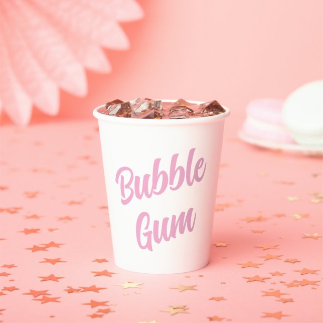 Pink Bubble Gum Simple Typography Birthday Party Paper Cups (Insitu)