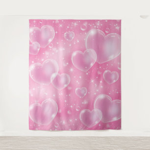 Pink Bubble Hearts 90's Photo Party Backdrop Tapestry