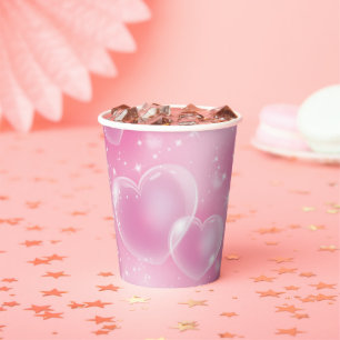 Pink Bubble Hearts Cute Girly 90's Style Birthday Paper Cups