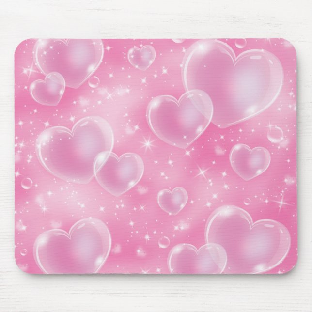 Pink Bubble Hearts Cute Girly 90's Style Design Mouse Pad (Front)