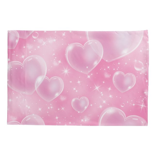 Pink Bubble Hearts Cute Girly 90's Style Pillowcase (Back)