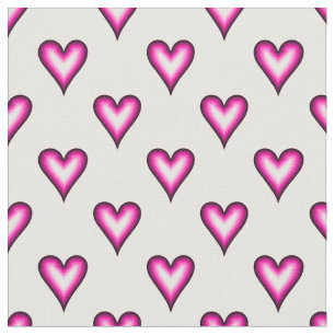 Pink Bubble Hearts on White Fabric