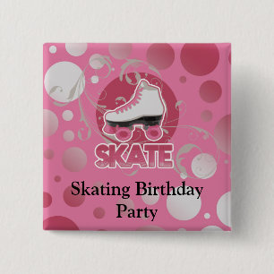 Pink Bubble Swirl Roller Skate, Skating 2 Inch Square Button