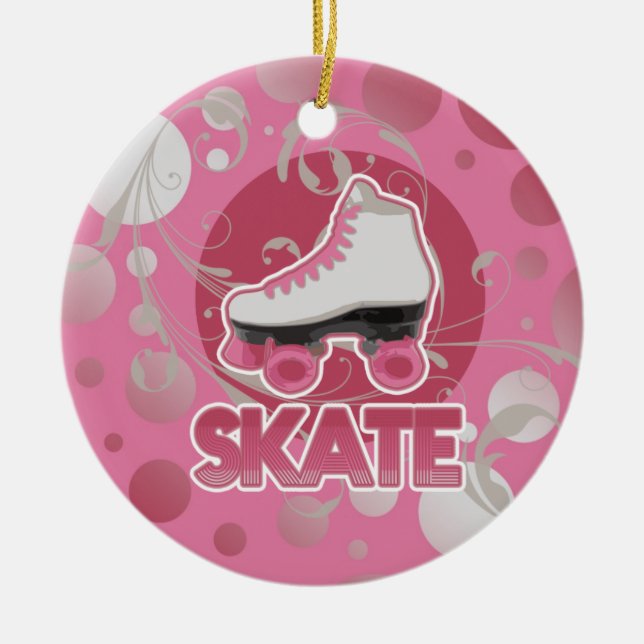 Pink Bubble Swirl Roller Skate, Skating Ceramic Ornament (Front)