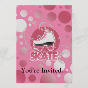 Pink Bubble Swirl Roller Skate, Skating Invitation