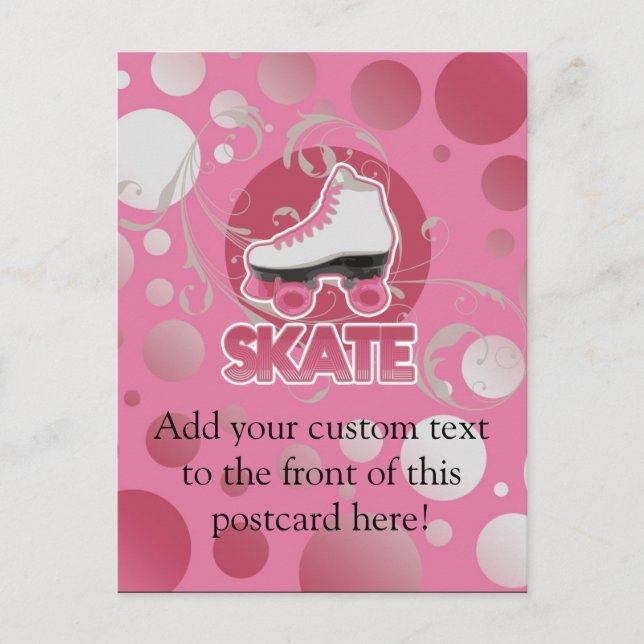 Pink Bubble Swirl Roller Skate, Skating Postcard (Front)