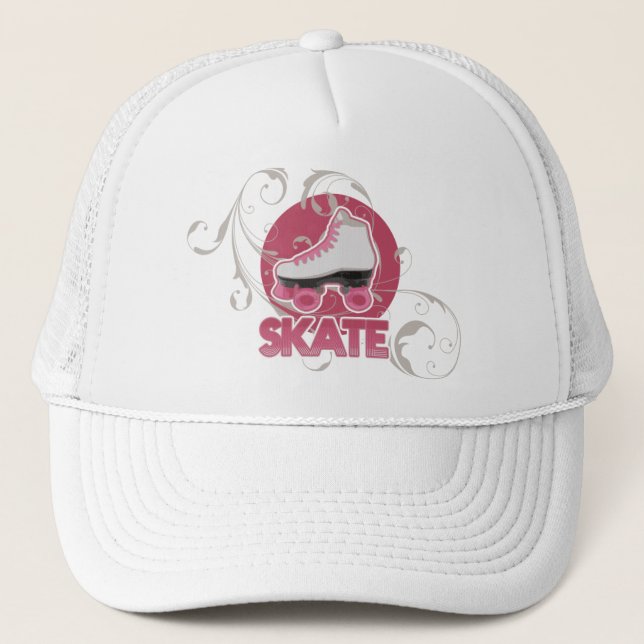 Pink Bubble Swirl Roller Skate, Skating Trucker Hat (Front)