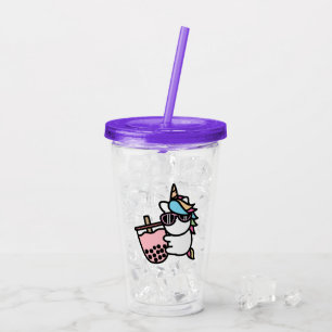 Pink Bubble Tea & Unicorn Acrylic Tumbler