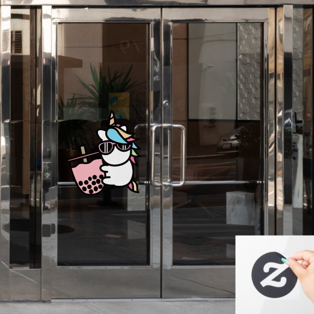 Pink Bubble Tea & Unicorn Window Cling (Office Door)