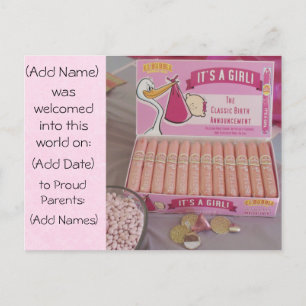 Pink Bubblegum Cigar Baby Girl Announcement