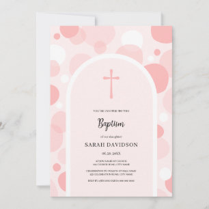 Pink bubbles and arch girl Baptism Christening Invitation