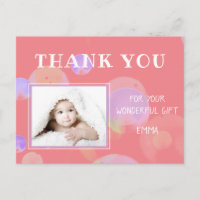 Pink Bubbles Birthday Photo Thank you Postcard