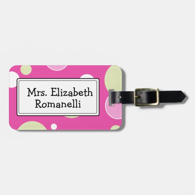 Pink Bubbles Customizable Luggage Tag (Front Horizontal)
