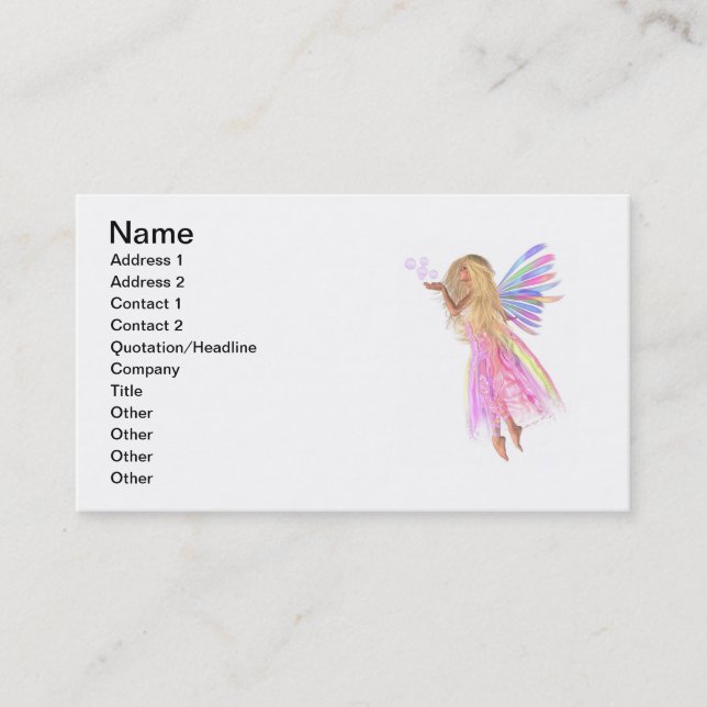 Pink Bubbles Fairy Business Card (Front)